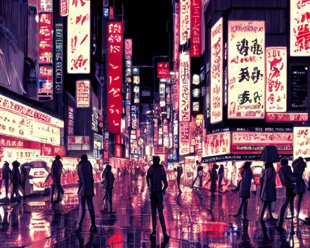 Prompt: crowded tokyo street at night, the animatrix, atmospheric, cinematic composition, 8 k, cinematic lighting, blade runner