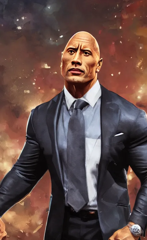 Image similar to dwayne johnson wearing a suit as the president of the united states, dynamic lighting, photorealistic fantasy concept art, trending on art station, stunning visuals, creative, cinematic, ultra detailed