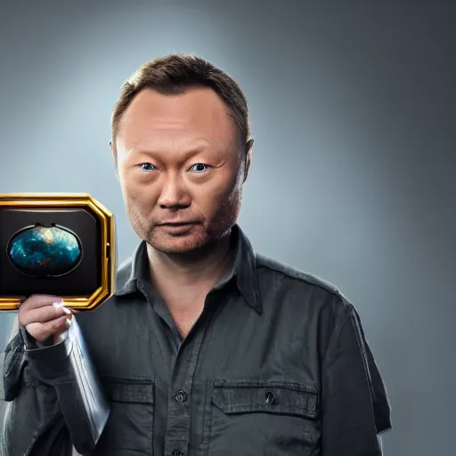 Prompt: limmy holding element 1 1 5, realistic, wide shot, dramatic lighting, hyper realistic, high quality, highly detailed, hd, beautiful, cinematic, 8 k, unreal engine, facial accuracy, symmetrical,