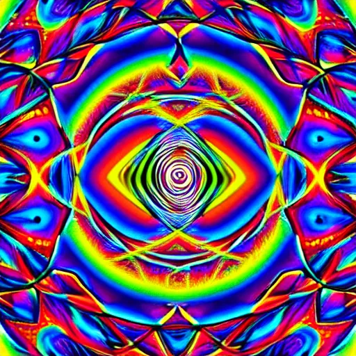 Prompt: an all seeing eye surrounded by a colorful pattern, digital art by Alex Grey, behance, psychedelic art, psychedelic, hypnotic, fractalism