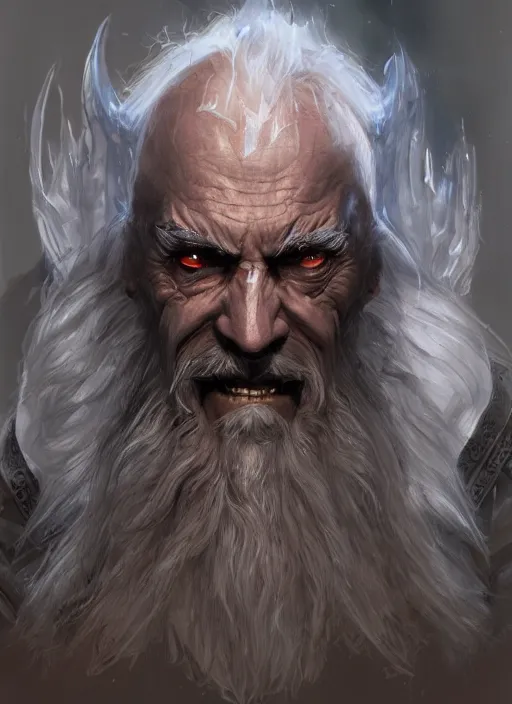 Image similar to old man looks like wizard + sorcerer + warlock, diablo digital concept art, going super saiyan, artwork by Tyler Edlin + Simon Bisley, artstation, very detailed facial structure, long beard, 8k