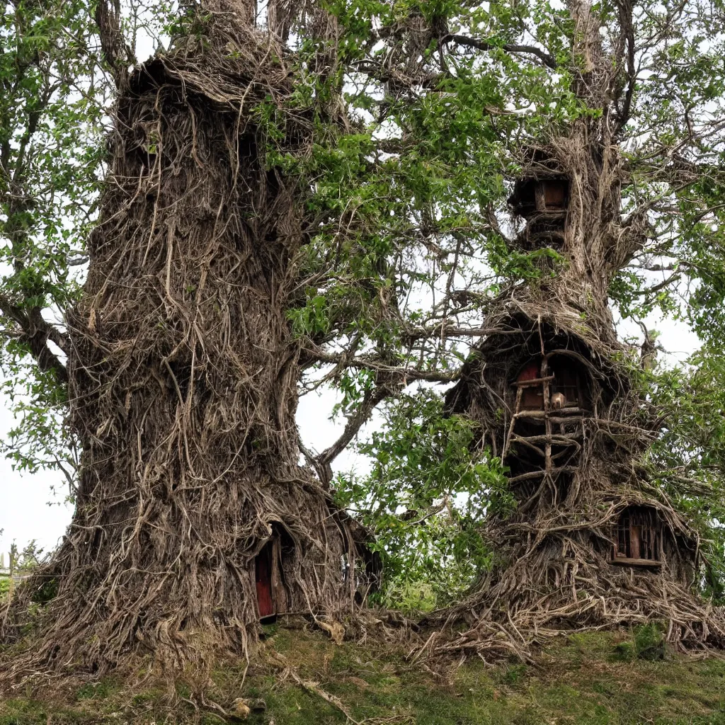 Image similar to a witch's hut in a tree