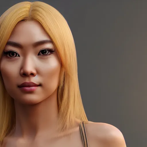 Prompt: portrait of a blonde Asian goddess, 3d unreal engine octane render realism 4K