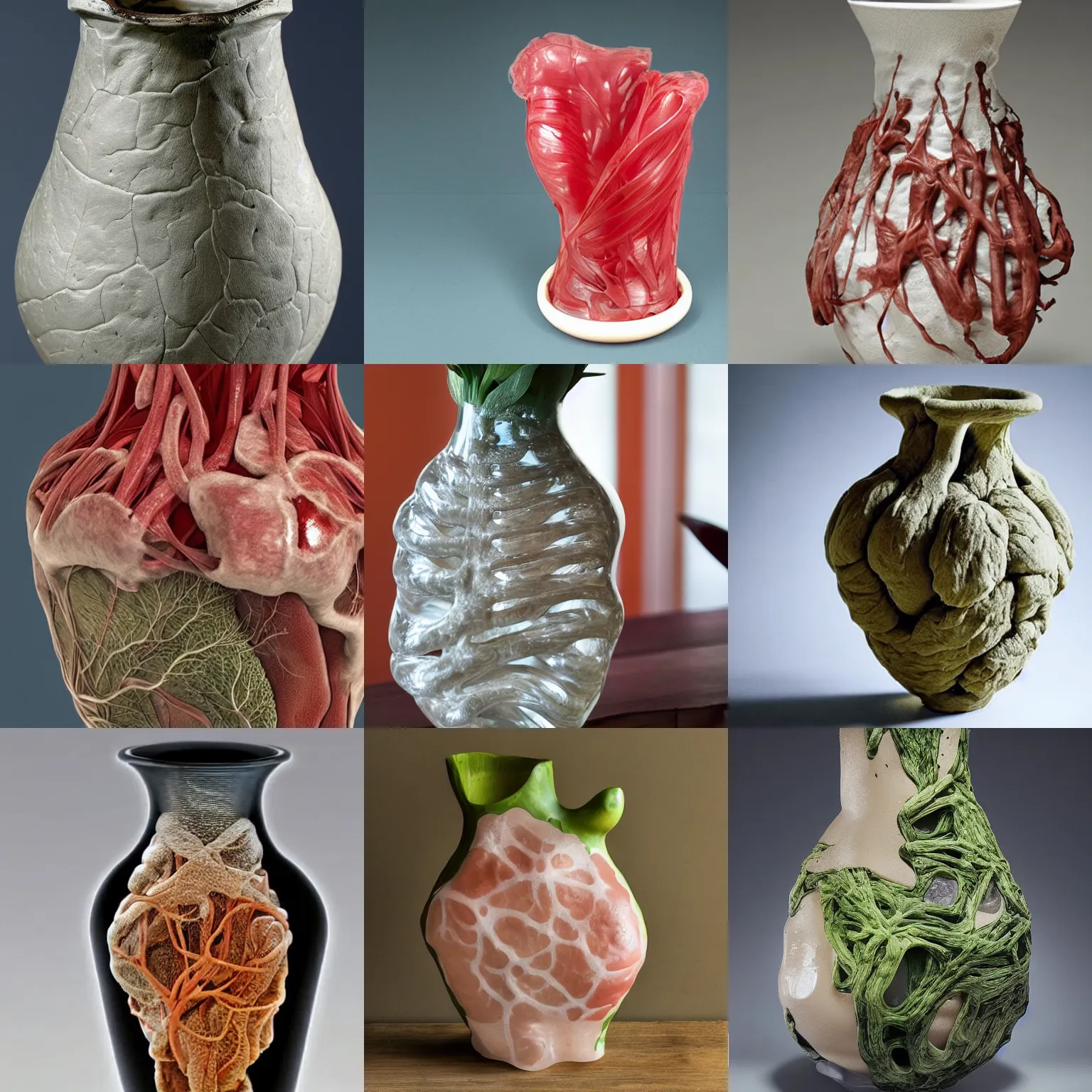 Prompt: a vase made out of lungs and muscle and veins