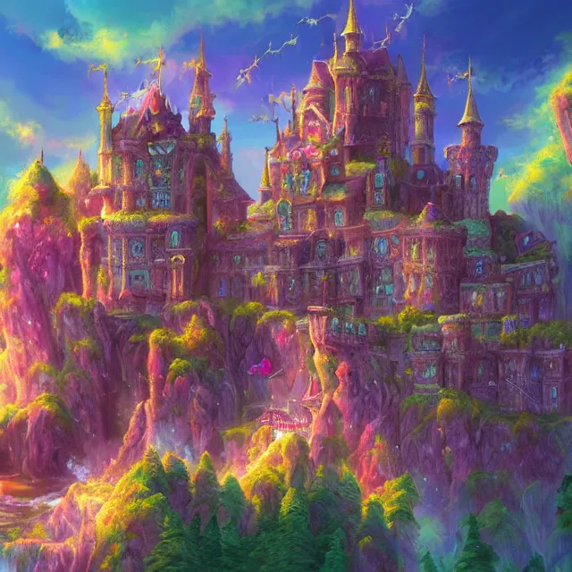 Image similar to infinitely detailed scenery art expanding fantasy dream art candy world with a castle made out of candy detailed scenery artwork, candy scenery artwork scenery artstation!! scenery pixiv!!