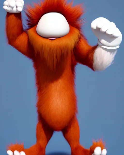 Image similar to 3 d render of completely red hairy friendly antropomorphic cartoony creature wearing white ray - ban shades, full body, simple, without nose, smiling, cute, white background, unreal engine 5 hdr