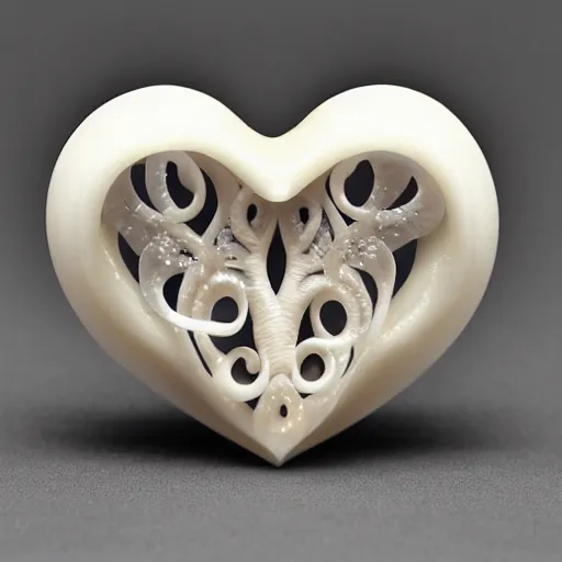 Image similar to intricate heart delicately carved into block of ivory, bioluminescence, tendrils canon 5 d 5 0 mm lens