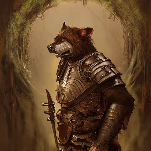 Prompt: portrait of a gnoll wearing plate armor, fantasy, highly detailed, digital painting, artstation, concept art, character art, art by greg rutkowski and tyler jacobson and alphonse mucha