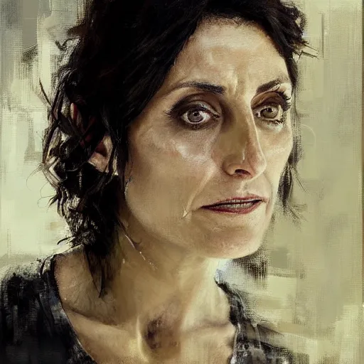 Prompt: face protrait of lisa edelstein, realistic, ultrahd, jeremy mann painting
