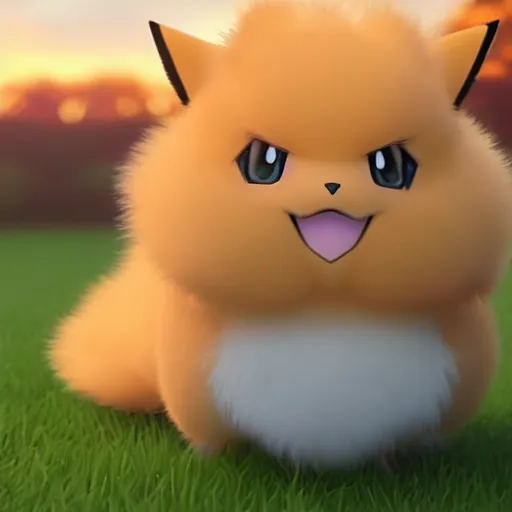 Image similar to real life Pokemon, cute!!!, fluffy!!!, ultra realistic!!!, golden hour, ultra detailed, sharp focus