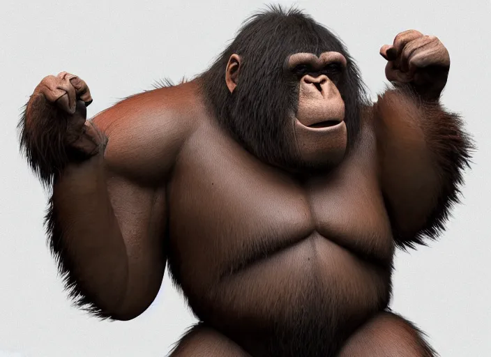 Image similar to extremely scary angry tough rough looking sumo orangutan. japanese warrior character, scary, gruffness, interesting 3 d character concept by square enix, in the style of league of legends, hyper detailed, cinematic, final fantasy, character concept, ray tracing, fur details, maya, c 4 d, artstation