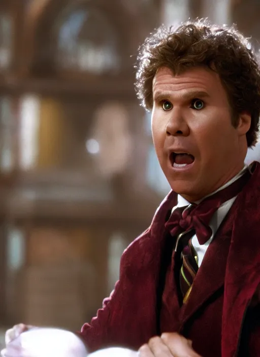 Image similar to will ferrell in harry potter, movie still frame, cinematic, 4 k