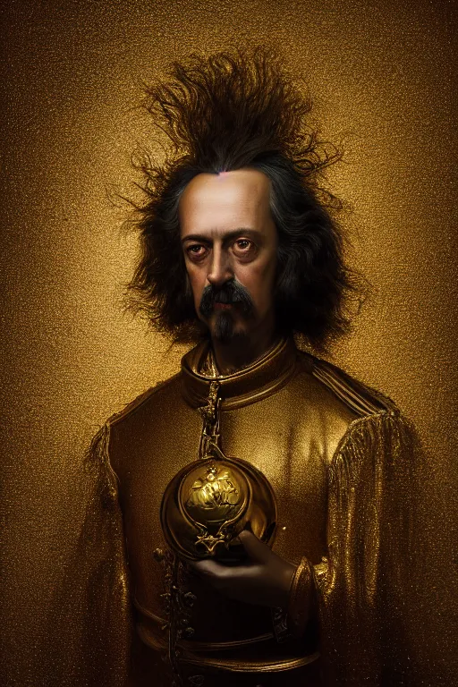 Image similar to extremely detailed studio portrait of peter the great, full body, soft light, golden glow, award winning photo by michal karcz and yoshitaka amano