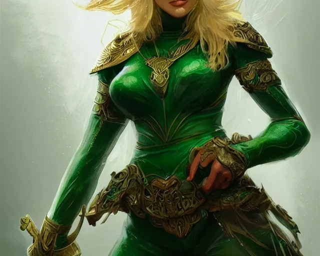 Image similar to A blonde emerald warrior, HD, illustration, epic, fantasy, intricate, elegant, amazing detail, digital painting, artstation, concept art, smooth, sharp focus, illustration, art by Andreas Höher