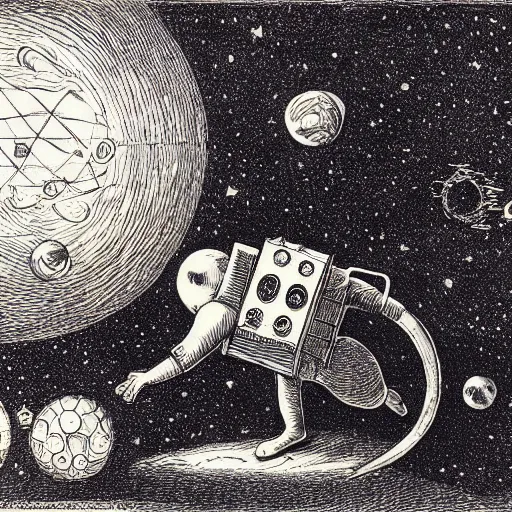 Prompt: Liminal space in outer space by John Tenniel