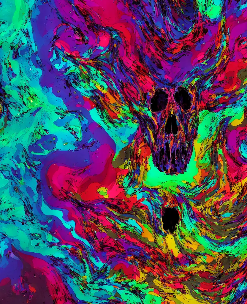 Image similar to colorful melting raven skull. ferrofluids, intricate abstract. intricate artwork. by Tooth Wu, wlop, beeple, dan mumford. octane render, trending on artstation, greg rutkowski very coherent symmetrical artwork. cinematic, hyper realism, high detail, octane render, 8k, depth of field, bokeh. iridescent accents