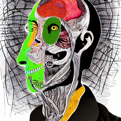 Image similar to graphic illustration, creative design, ancient lord, biopunk, francis bacon, highly detailed, hunter s thompson, mixed media