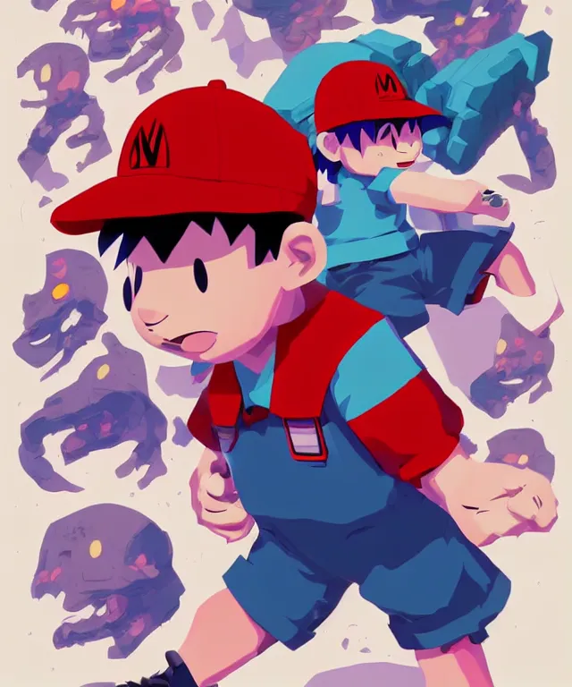 Prompt: ness from earthbound in the art style of josan gonzalez, crisp 8 k line art, digital painting, artstation, concept art, matte, sharp focus, hyper realistic lighting, illustration