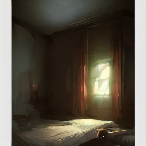 Prompt: a painting that represent that now in the morning I sleep alone, digital art by greg rutkowski