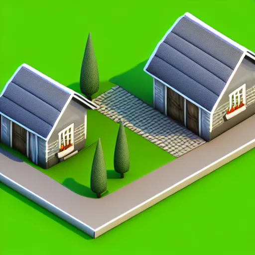 Prompt: an big isometric village house, 3 d icon for mobile game, blender 3 d, green scheme, octane render, 8 k resolution