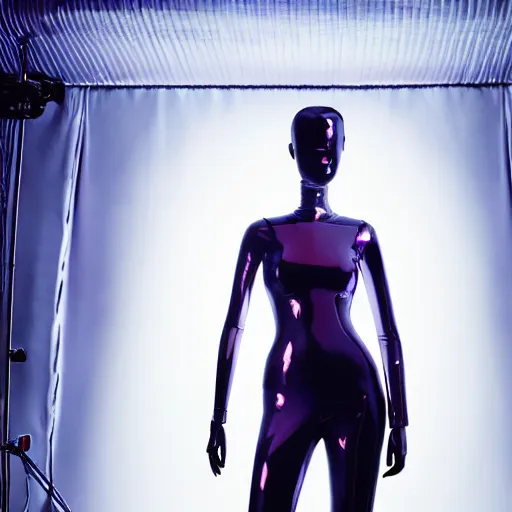 Image similar to a mannequin wearing a futuristic cyperpunk outfit, studio photography, dramatic lighting