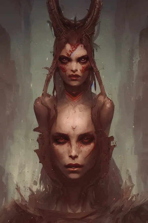 Image similar to a demon girl, flawless symmetrical face, greg rutkowski, 8 k, shallow depth of field, intricate detail, concept art,