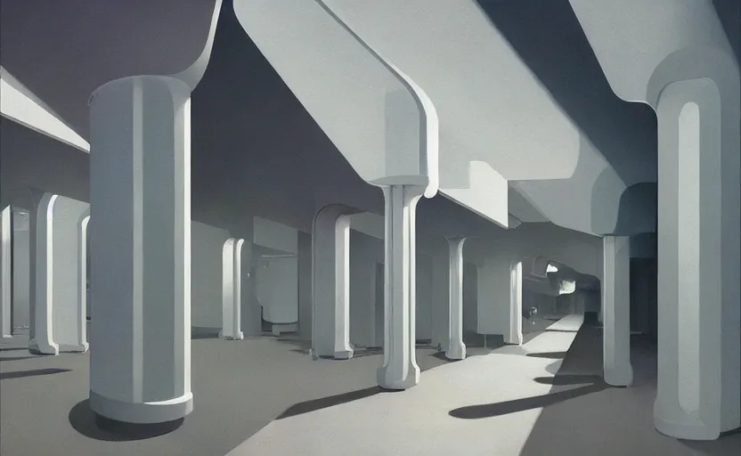 Image similar to A white futuristic modern corridor, very coherent, painted by Edward Hopper, Wayne Barlowe, painted by James Gilleard, airbrush, art by JamesJean