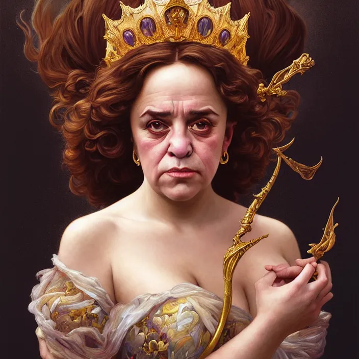 Image similar to Princess Danny Devito, diffuse lighting, fantasy, intricate, elegant, highly detailed, lifelike, photorealistic, digital painting, artstation, illustration, concept art, smooth, sharp focus, art by John Collier and Albert Aublet and Krenz Cushart and Artem Demura and Alphonse Mucha and Vladimir Kush