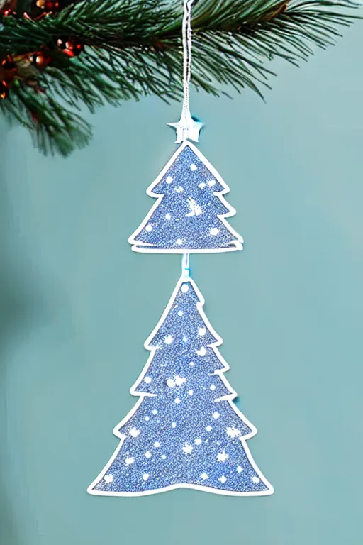 Prompt: flat sticker scandi christmas tree with kitsch glitzy baubles and stars and christmas robin bird decorations, silver sapphire blue white mood, smooth sharp focus