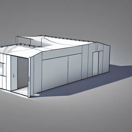 Image similar to blueprints of a concept modular house, minimalistic, white, future