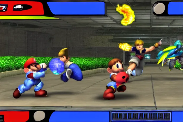 Image similar to videogame gameplay screenshot of super smash bros melee on nintendo gamecube, crt monitor