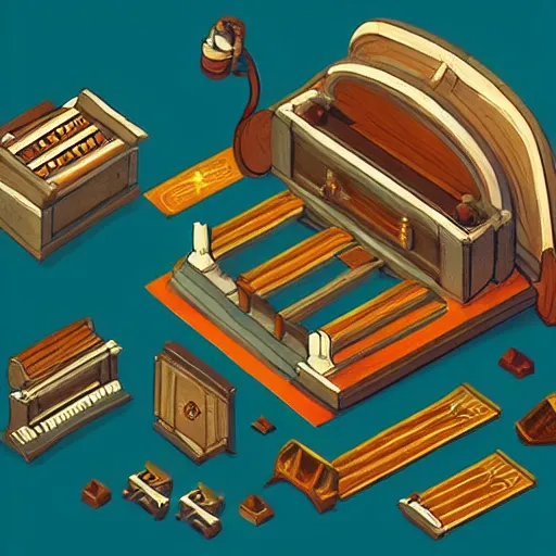 Prompt: isometric pipe organ video game concept art, unique, organic, award winning