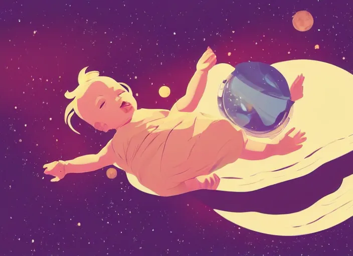 Image similar to a newborn baby with blonde hair floating in space. clean cel shaded vector art. shutterstock. behance hd by lois van baarle, artgerm, helen huang, by makoto shinkai and ilya kuvshinov, rossdraws, illustration, art by ilya kuvshinov