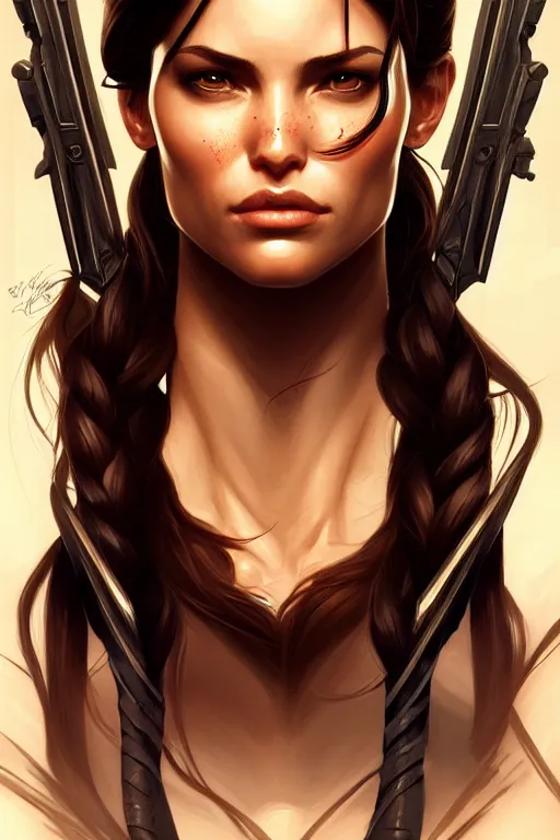 Prompt: symmetry!! intense fanart of lara croft as acotar protagonist, intricate, elegant, highly detailed, my rendition, digital painting, artstation, concept art, smooth, sharp focus, illustration, art by artgerm and greg rutkowski and alphonse mucha