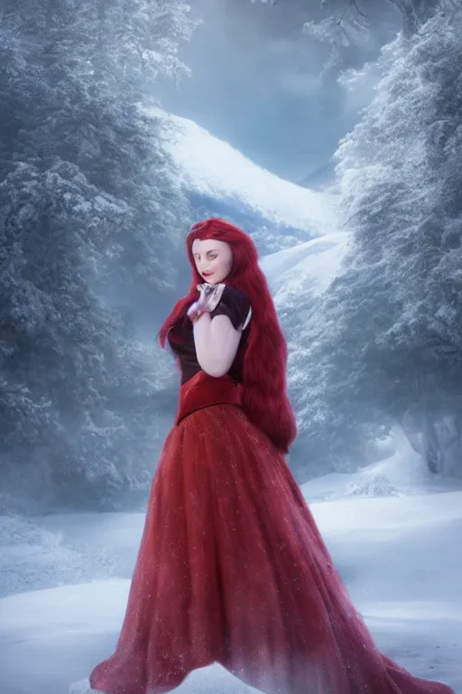 Image similar to matte painting of sophie turner as snow white, by greg rutowski