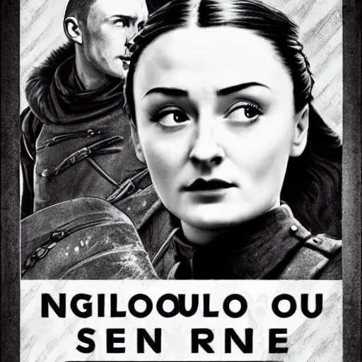 Image similar to sansa stark on northern recruitment poster, wwii propaganda style, game of thrones, high detail