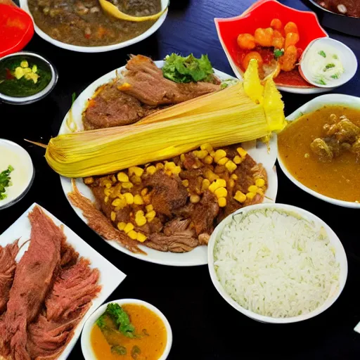 Prompt: regional specialties include sopa de caracol, fried fish, tamales, carne asada and baleadas. other popular dishes include meat roasted with chismol and carne asada, chicken with rice and corn, and fried fish with pickled onions and jalapenos.