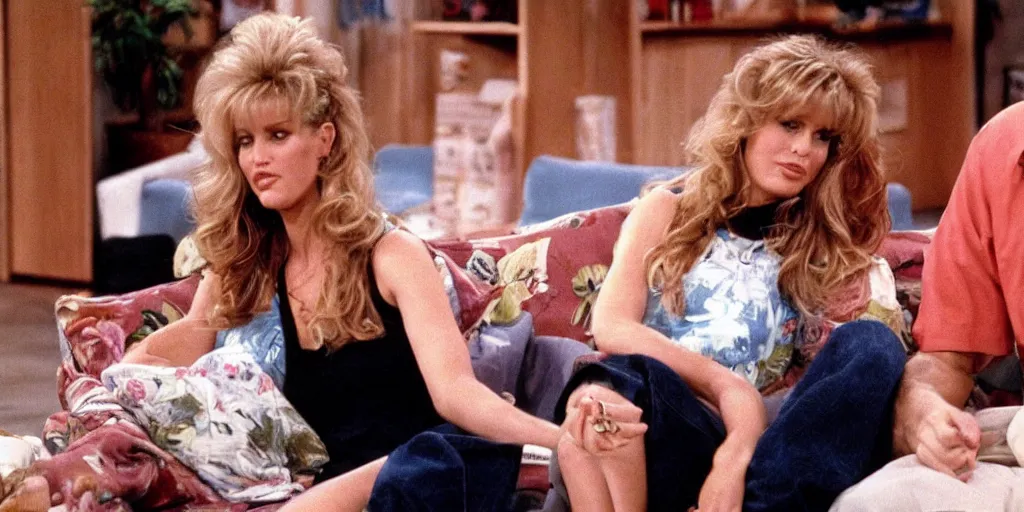 Image similar to Kelly Bundy sitting next to Al Bundy on the couch, Married with children (1989)