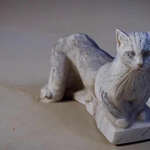 Image similar to photo of greek marble statue of cat on a skateboard