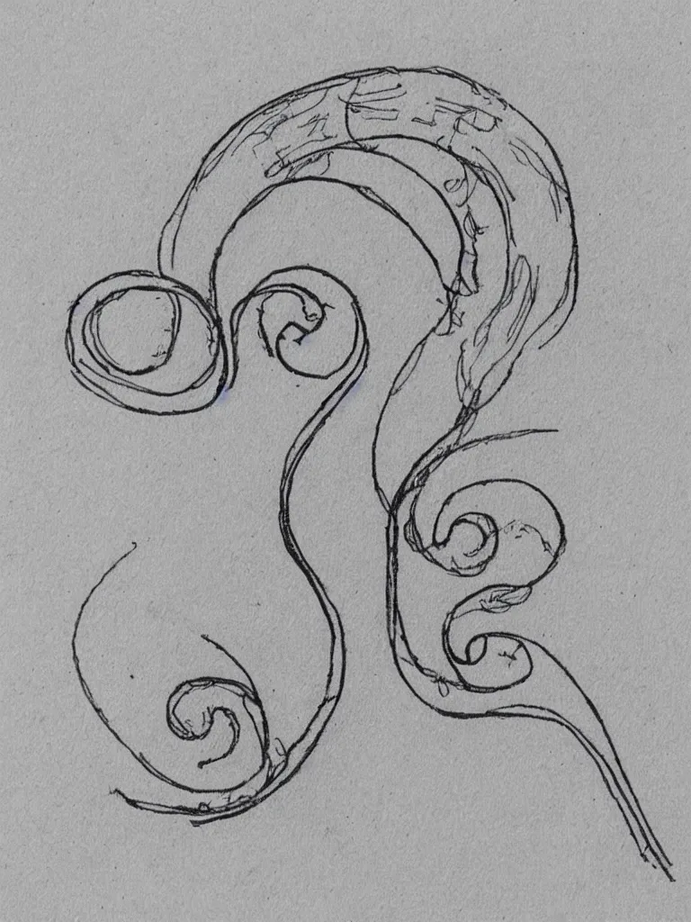 Image similar to a sketch of an acorn that turns into a tree in the shape of a treble clef with a wavy line in the middle, single line drawing