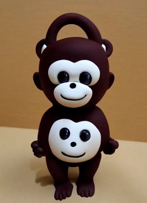 Prompt: monkey cartoon character with tie, 3 d clay figure, kawaii, big eyes