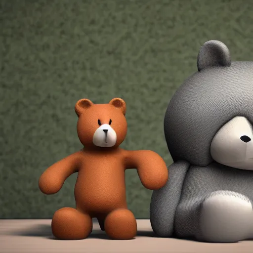 Prompt: cartoon bear and cat in love, cgi render