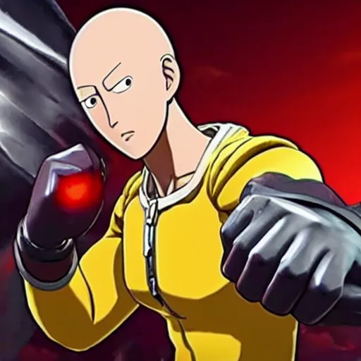 Image similar to one punch man in fortnite, character render, full body shot, highly detailed, in game render