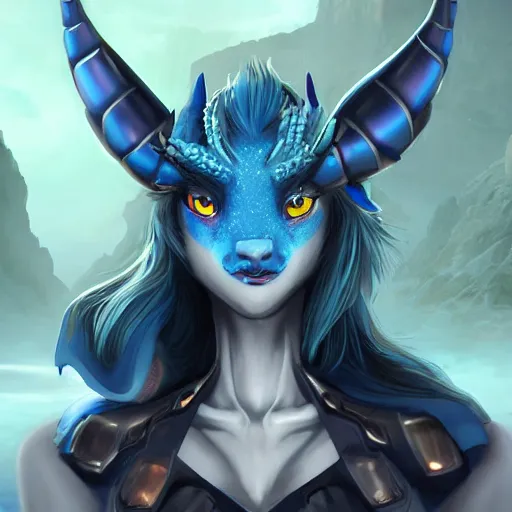 Prompt: epic concept art of a close bust shot of a cute and beautiful anthro female robot dragon standing in front of the camera, has two adorable blue eyes on a smooth draconic head with two horns, a sleek yet elegant design, with two big epic wings behind her, two arms, the background is of the beach at night; high quality digital art, artstation, deviantart, furaffinity, high quality detail