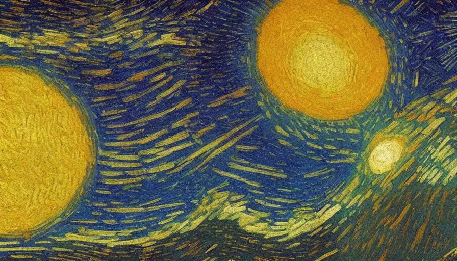 Image similar to the sun being blocked by a hexagon in space, planet earth in the foreground, painted by van gogh