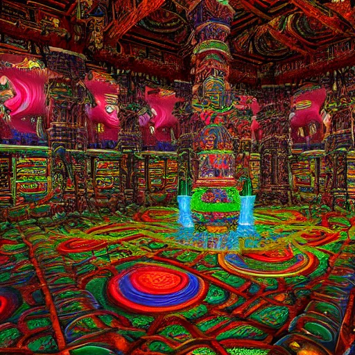 Image similar to Photorealistic inside a temple made of snakes. Hyperdetailed photorealism, 108 megapixels, amazing depth, glowing rich colors, powerful imagery, psychedelic Overtones