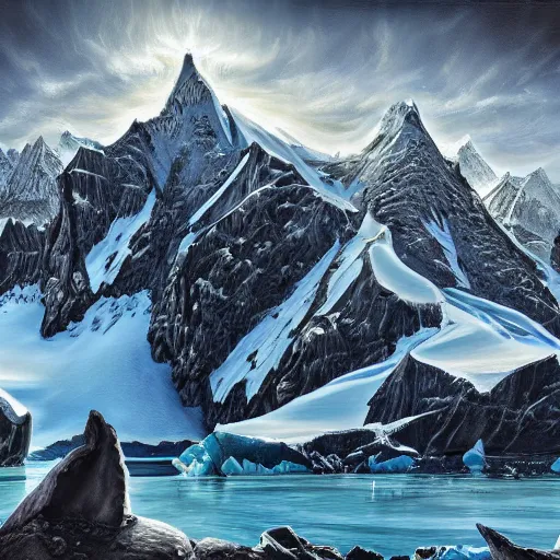 Prompt: perilous trailblazer Antarctica glacial cult mountain king, realistic fantasy, oil painting, extremely high detail, photorealistic, cinematic lighting, oil painting, intricate line drawings, 4k resolution