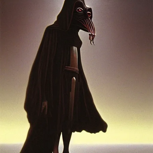 Image similar to Sith Lord Jar Jar Binks, dark fantasy, artstation painted by Zdzisław Beksiński and Wayne Barlowe