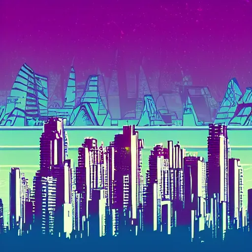 Image similar to ominous synthwave city backdrop