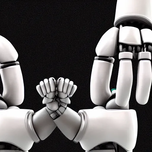 Prompt: closeup of robots fistbumping, robot hands